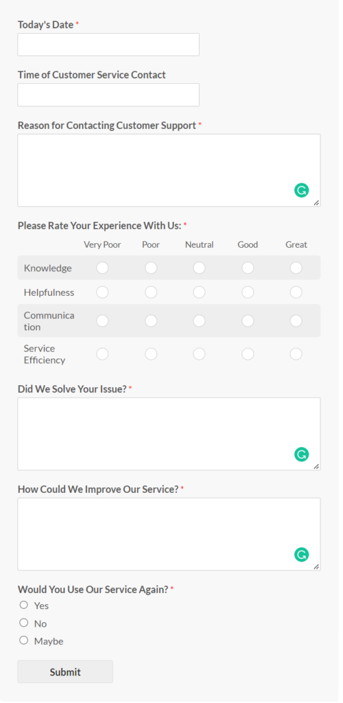 The Customer Service Evaluation Form Template
