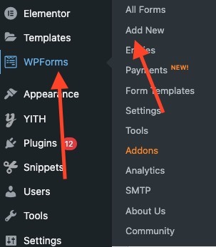 wpforms add new form link