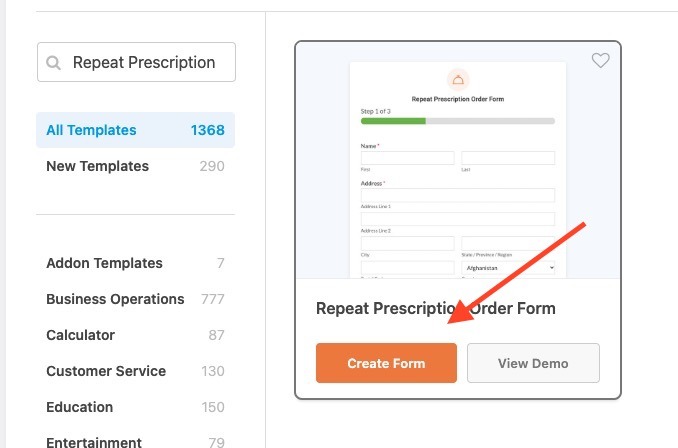 wpforms prescription order form template page