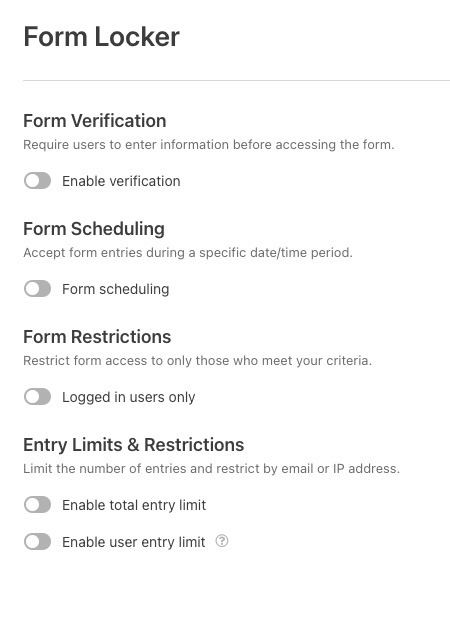 Limit WPForms Entries Form Locker addon options