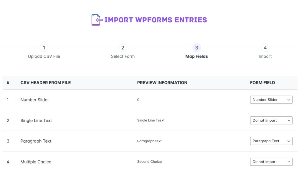 wpforms import entries field mapping