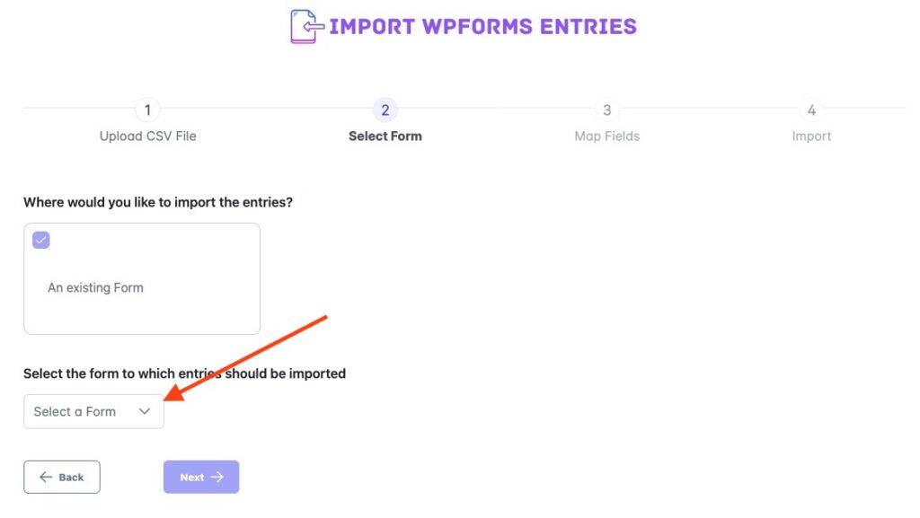 wpforms import entries select form